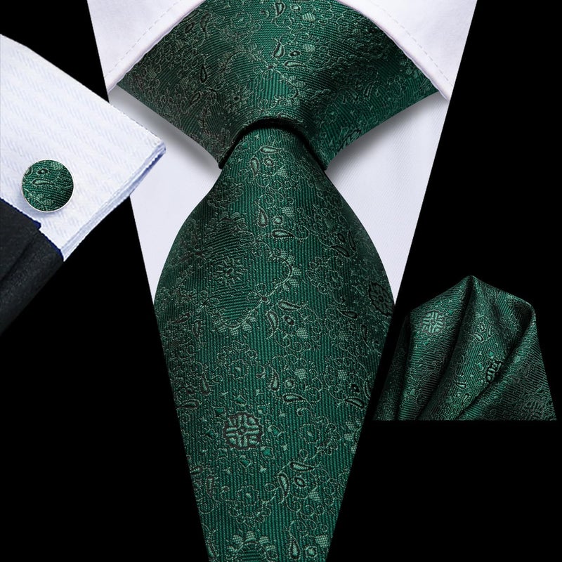 Dubulle Hunt Green Mens Paisley Floral Silk Tie for Men Striped Necktie and Pocket Square Cufflinks Set Wedding Business - Image 5